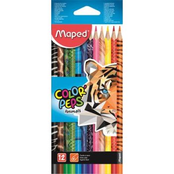   Színes ceruza készlet, háromszögletű, MAPED "Color'Peps Animal", 12 különböző szín