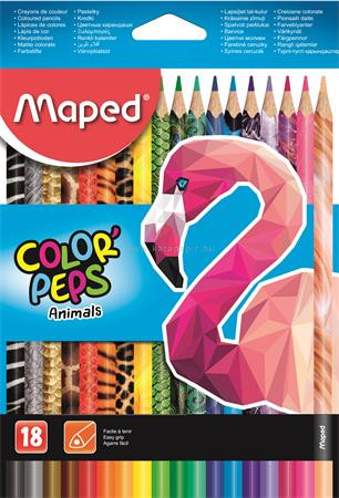Színes ceruza készlet, háromszögletű, MAPED "Color'Peps Animal", 18 különböző szín