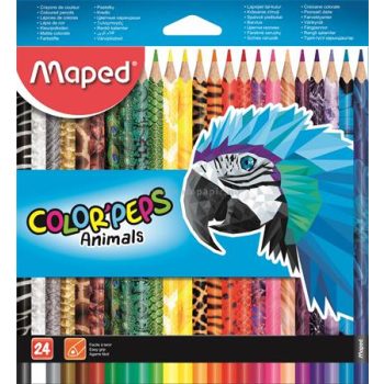   Színes ceruza készlet, háromszögletű, MAPED "Color'Peps Animal", 24 különböző szín