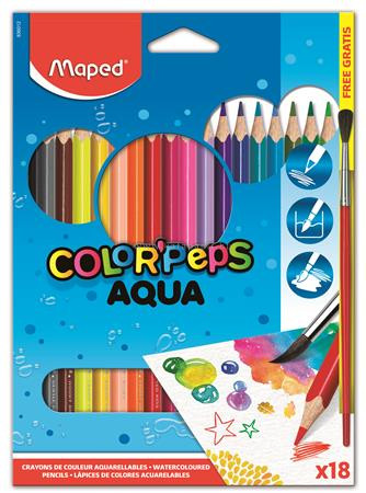 Akvarell ceruza készlet, háromszögletű, ecsettel, MAPED "Color Peps", 18 különböző szín