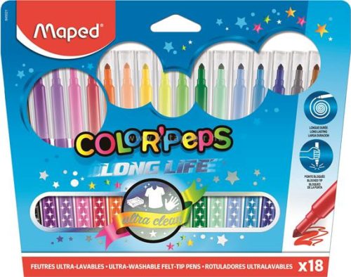 Filctoll készlet, mosható, MAPED "Color'Peps", 18 különböző szín