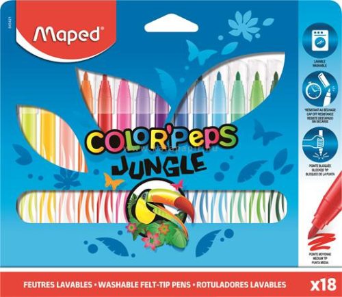 Filctoll készlet, 2,8 mm, kimosható, MAPED "Color'Peps Jungle", 18 különböző szín