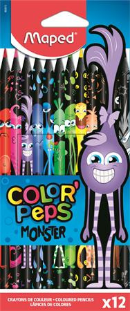 Színes ceruza készlet, háromszögletű, MAPED "Color'Peps Monster", 12 különböző szín