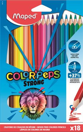 Színes ceruza készlet, háromszögletű, MAPED "Color'Peps Strong", 18 különböző szín