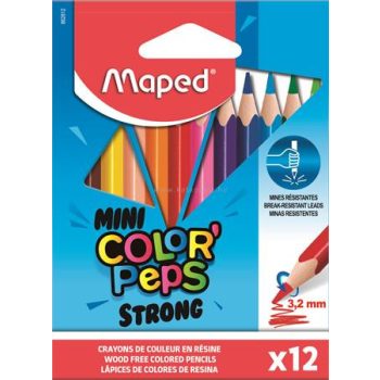   Színes ceruza készlet, háromszögletű, MAPED "Mini Color'Peps Strong", 12 különböző szín