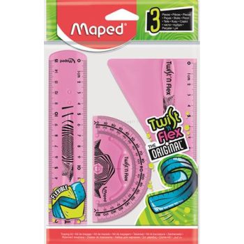   Vonalzókészlet, műanyag, törhetetlen, 3 darabos, MAPED "Twist'n Flex"