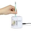 Hegyező, kétlyukú, asztali, elemes, USB töltővel, RAPESCO"PS12-USB", fehér