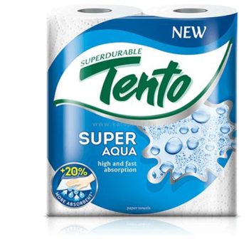   Kéztörlő, tekercses, 2 rétegű, TENTO "Super Aqua", fehér 2 tek/csom