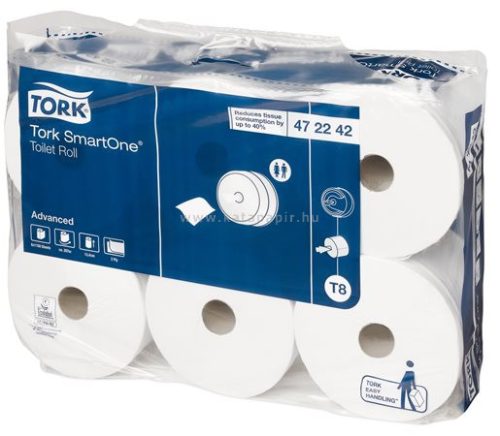 Toalettpapír, T8 rendszer, 2 rétegű, 19,9 cm átmérő, TORK "SmartOne®", fehér 6 tek/karton