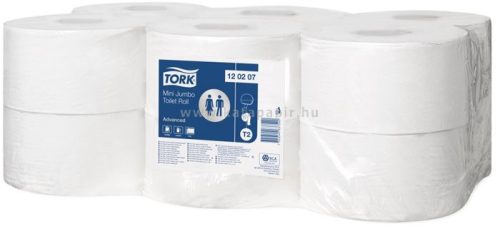 Toalettpapír, T2 rendszer, 2 rétegű, 19, 5 cm átmérő, Advanced, TORK "Mini Jumbo", fehér 12 tek/karton