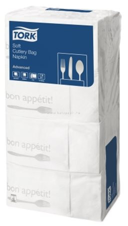 Szalvéta, 1/8 hajtogatott, 3 rétegű, 39x40 cm, TORK "Soft Bon Appetit Cutlery Pocket", decor 200 db/csom