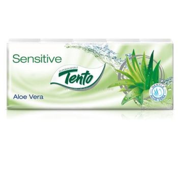   Papír zsebkendő, 3 rétegű, 10x10 db, TENTO "Sensitive", aloe vera 100 db/csom