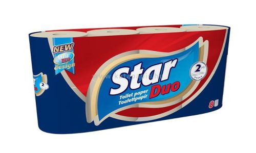 Toalettpapír, 2 rétegű, 8 tekercses, "Star Duo" 8 tek/csom