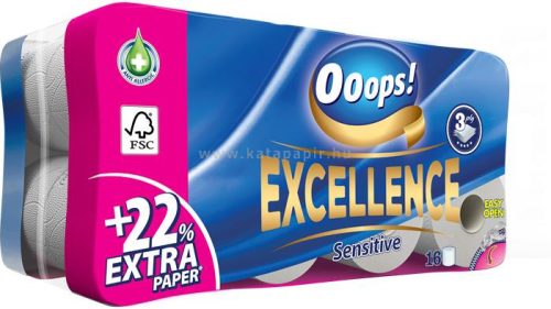 Toalettpapír, 3 rétegű, 16 tekercses, "Ooops! Excellence" 16 tek/csom