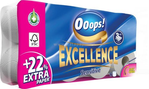Toalettpapír, 3 rétegű, 8 tekercses, "Ooops! Excellence" 8 tek/csom
