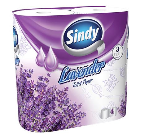 Toalettpapír, 3 rétegű, 4 tekercses, "Sindy", levendula 4 tek/csomag