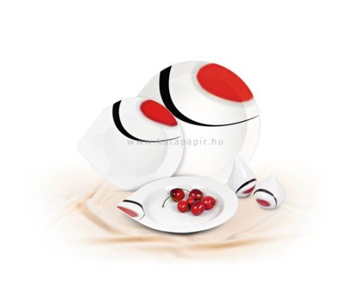 Desszertes tányér,ROTBERG, fehér, 19 cm, 6db-os szett, piros-fekete mintával 6 db/doboz