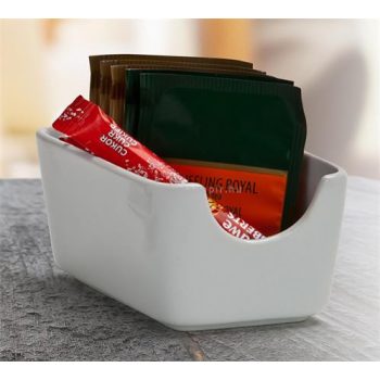   Cukor és teafilter tartó, négyszögletes, fehér, 11x7,5cm, "CoffeeTime"