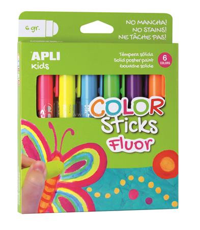 Tempera stift készlet, toll alakú, APLI "Kids", 6 különböző fluoreszkáló szín