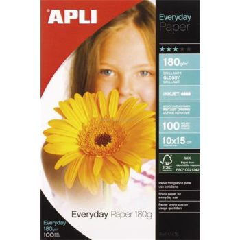   Fotópapír, tintasugaras, 10x15 cm, 180 g, fényes, APLI "Everyday", 100 lap