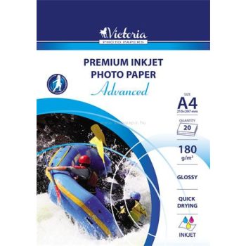   Fotópapír, tintasugaras, A4, 180 g, fényes, VICTORIA "Advanced" 20 lap/cs