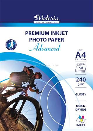 Fotópapír, tintasugaras, A4, 240 g, fényes, VICTORIA "Advanced" 50 lap/cs