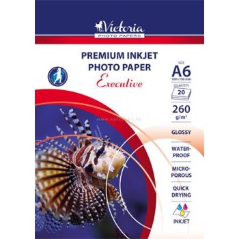   Fotópapír, tintasugaras, A6, 260 g, magasfényű, VICTORIA "Executive" 20 lap/cs