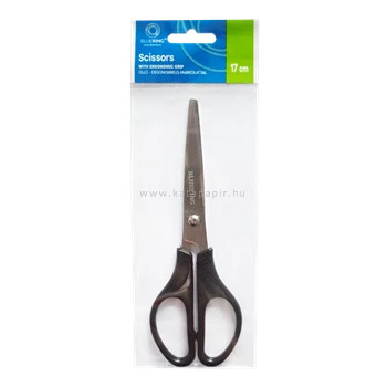 Olló 17cm, műanyag fekete nyél hegyes penge Bluering®