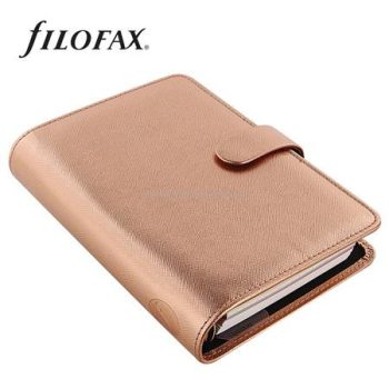   Kalendárium, gyűrűs, betétlapokkal, personal méret, FILOFAX, "Saffiano Metallic", rózsaarany