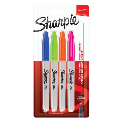 Alkoholos marker készlet, 0,9 mm, gömbölyű, Sharpie "FINE", 4 különböző szín
