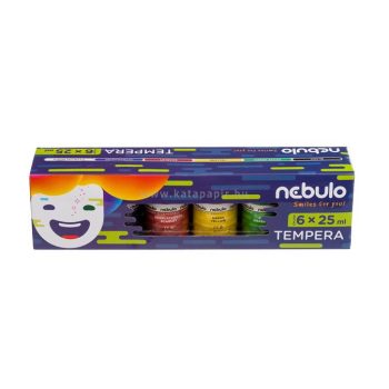   Tempera készlet, tégelyes, 25 ml, NEBULO, 6 különböző szín