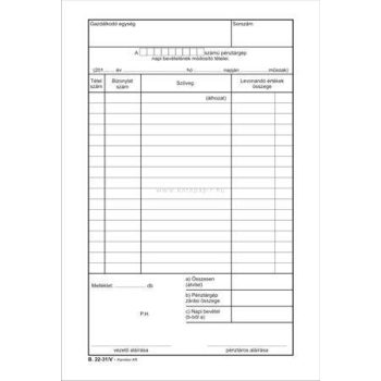   Nyomtatvány, pénztárgép napi bevételének módosító tételei, 25x2, A5, VICTORIA PAPER "B.22-31.", 10tömb/csomag