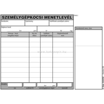   Nyomtatvány, menetlevél, személygépkocsi, 100 lap, A5, fekvő, VICTORIA PAPER, "D.GÉPJ.36." 10tömb/csomag