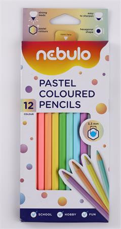 NEBULO színes ceruza készlet, hatszögletű, 12 különböző pasztell szín