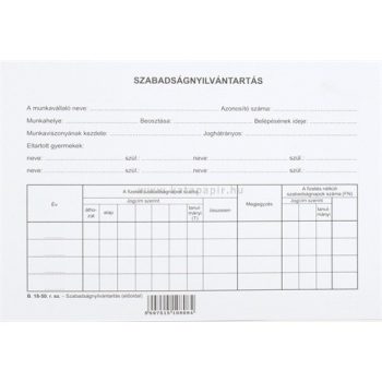   SZABADSÁGNYILVÁNTARTÁS B.18-50, 150 G/M2 OFSZETKARTON, A/5, 1+1 SZÍN