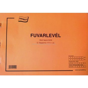FUVARLEVÉL D.GÉPJÁRMŰ 17/V, 50X3 LAPOS, A/4