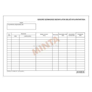   SZIGORÚ SZÁMADÁSÚ BIZONYLATOK BELSŐ NYILVÁNTARTÁSA, A/4, D.13-74 