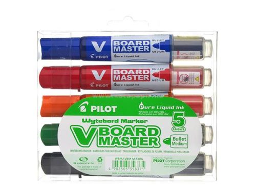 Táblamarker készlet, 2,3 mm, kúpos, PILOT "V-Board Master", 5 különböző szín