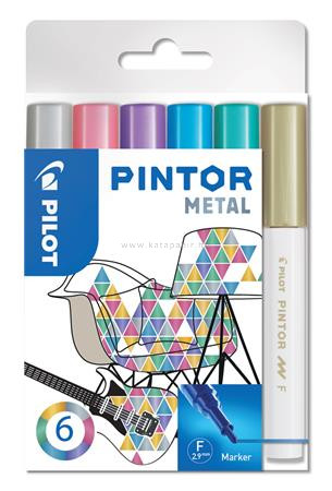 Dekormarker készlet, 1 mm, PILOT "Pintor F" 6 különböző metál szín