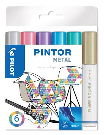 Dekormarker készlet, 1,4 mm, PILOT "Pintor M" 6 különböző metál szín