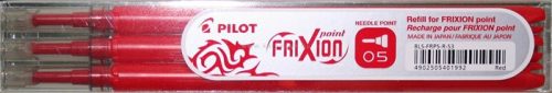 Rollertoll betét, 0,25 mm, tűhegyű, törölhető, PILOT "Frixion Point", piros, 3 db