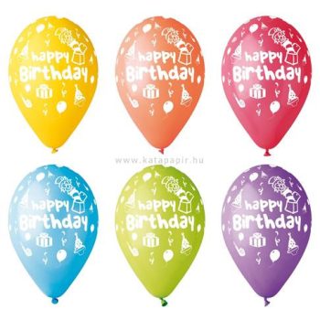   Léggömb, 30 cm, "Happy Birthday", bohócos 10 /csom