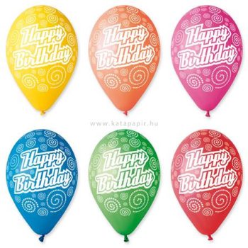   Léggömb, 30 cm, "Happy Birthday", körkörös 10 /csom