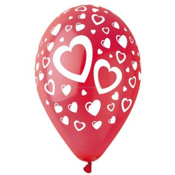 Léggömb, 30 cm, piros szívek 10 /csom