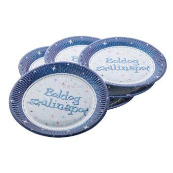   Tányér, papír, 23 cm, "Boldog Születésnapot", kék 6 /csom