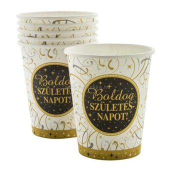   Pohár, papír, 2,5 dl, "Boldog Születésnapot", elegáns 6 /csom