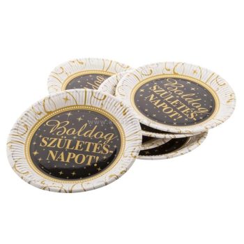   Tányér, papír, 23 cm, "Boldog Születésnapot", elegáns 6 /csom