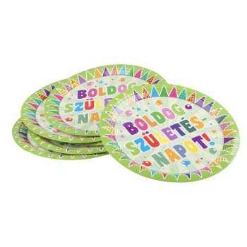   Tányér, papír, 23 cm, "Boldog születésnapot", zászlós 6 /csom