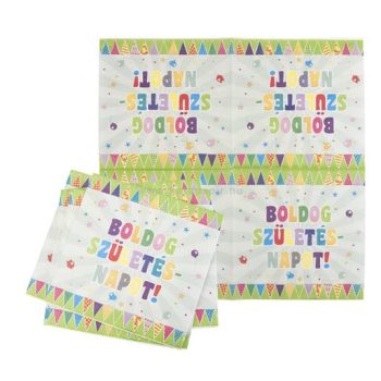   Szalvéta, 33x33 cm, "Boldog Születésnapot", zászló minta 16 /csom