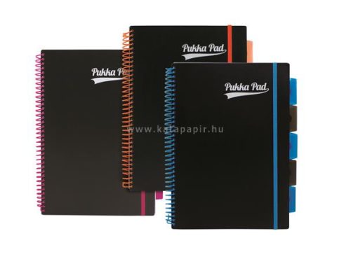 Spirálfüzet, A4, vonalas, 100 lap, PUKKA PAD, "Neon black project book"